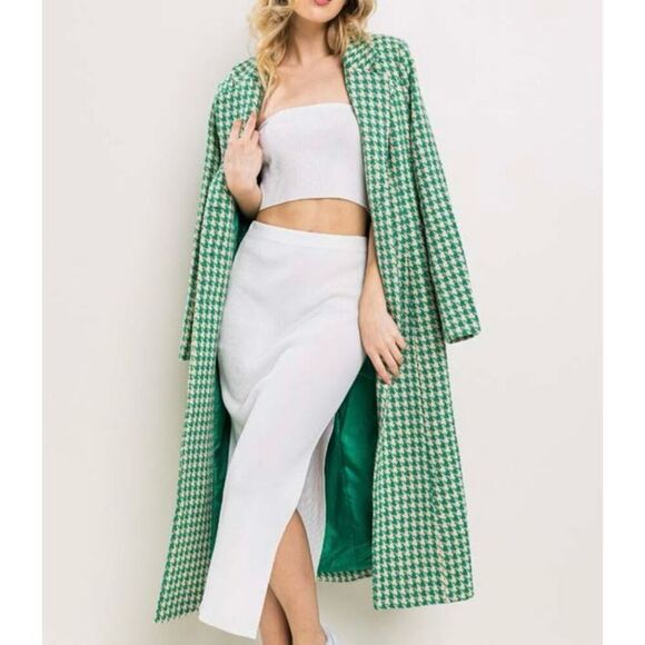Green Houndstooth Jacket Coat - Picture 2 of 6